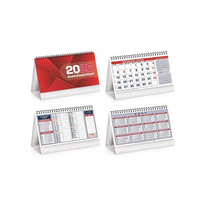 Calendario da tavolo 2026 triangolare mensile 12mesi rosso 19x14cm spiralato 2pz 1