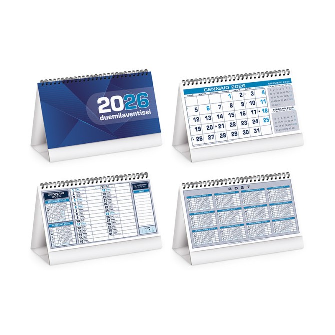Calendario da tavolo 2026 triangolare mensile 12mesi blu 19x14cm spiralato 2pz 1