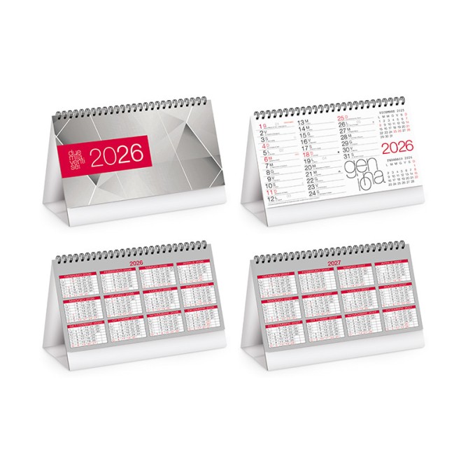 Calendario Da Tavolo 2026 Spiralato 19x14cm Triangolare Modern 2 Grigio Rosso 1