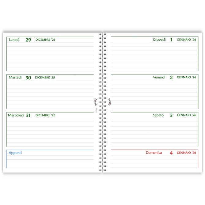 Agenda settimanale 2026 spiralata GREEN , 21x30cm A4 , carta 90 grammi 4