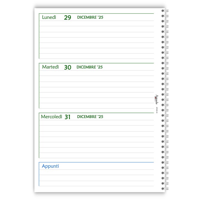 Agenda settimanale 2026 spiralata GREEN , 21x30cm A4 , carta 90 grammi 5