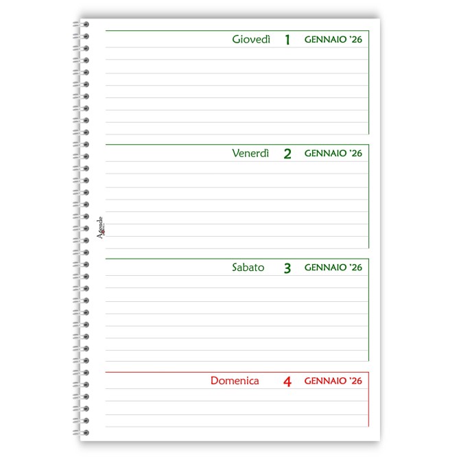 Agenda settimanale 2026 spiralata GREEN , 21x30cm A4 , carta 90 grammi 6