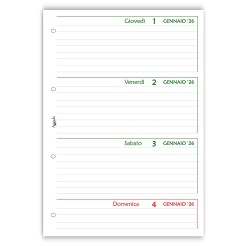 Ricambio agenda organizer settimanale 2026 , 21x30cm A4, GREEN   90gr 4fori 3 2