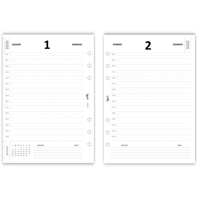 Ricambio Agenda Giornaliera 2026 15x21cm A5 Organizer Bianco Forata 6 Fori 1