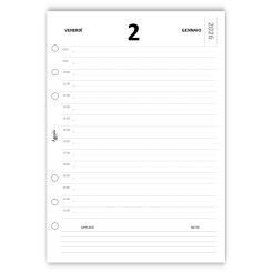Ricambio Agenda Giornaliera 2026 15x21cm A5 Organizer Bianco Forata 6 Fori 1 2