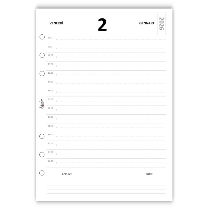 Ricambio Agenda Giornaliera 2026 15x21cm A5 Organizer Bianco Forata 6 Fori 2