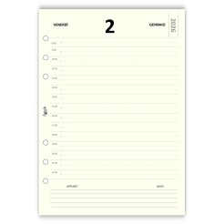 Ricambio Agenda Giornaliera 2026 15x21cm A5 Organizer Avorio Forata 6 Fori 1 2