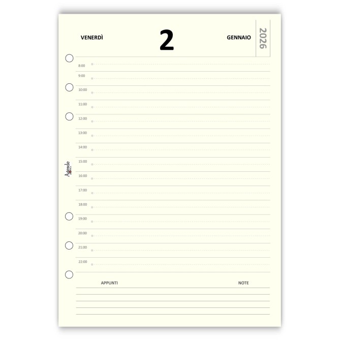 Ricambio Agenda Giornaliera 2026 15x21cm A5 Organizer Avorio Forata 6 Fori 2