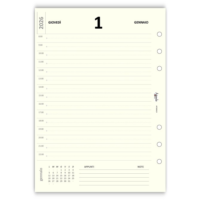 Ricambio Agenda Giornaliera 2026 15x21cm A5 Organizer Avorio Forata 6 Fori 3