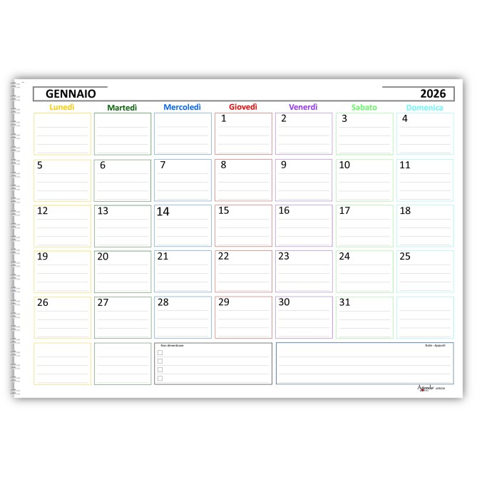 Planning mensile 2026 2027 spiralato 30x42cm A3 25 24fogli 3