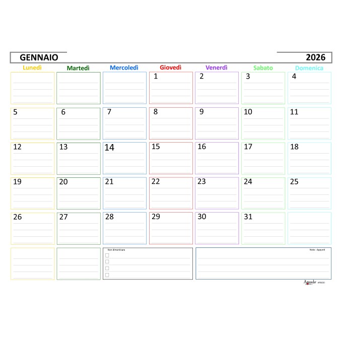 Planning mensile 2026 2027 spiralato 30x42cm A3 25 24fogli 4