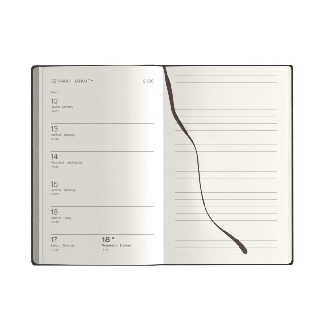 Agenda Settimanale 2026, 9x14 cm, Copertina Flessibile Nera, 150 Pagine, Interno Avorio con Tasca e Adesivi 4