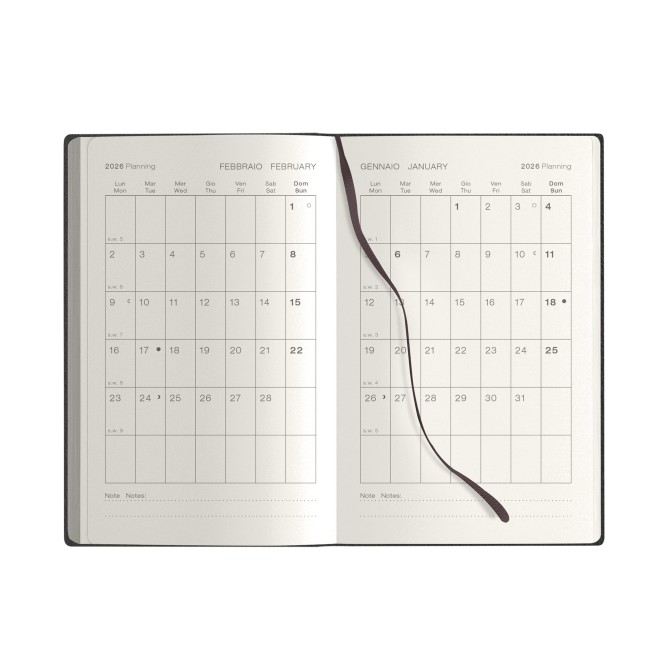 Agenda Settimanale 2026, 9x14 cm, Copertina Flessibile Nera, 150 Pagine, Interno Avorio con Tasca e Adesivi 5