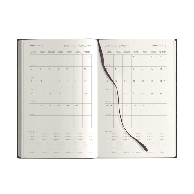 Agenda Settimanale 2026, 13x21 cm, Copertina Flessibile Nera, 150 Pagine, Interno Avorio con Tasca e Adesivi 1