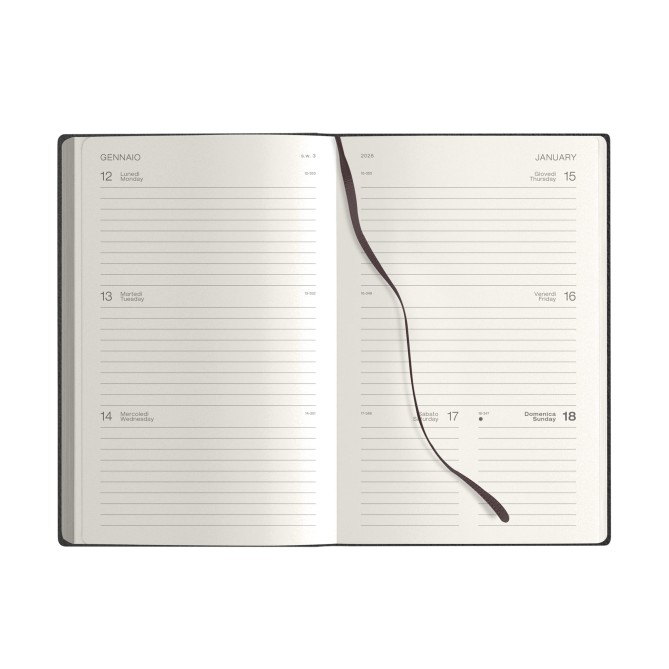 Agenda Settimanale 2026, 13x21 cm, Copertina Flessibile Nera, 150 Pagine, Interno Avorio con Tasca e Adesivi 2