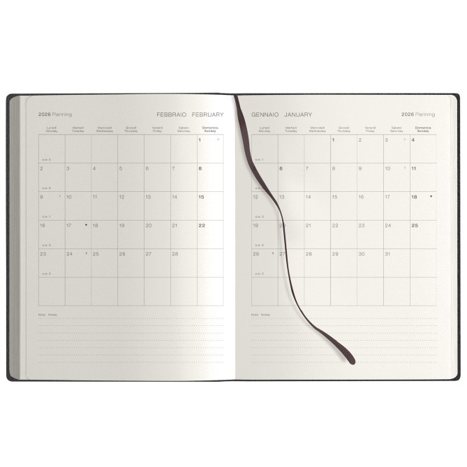 Agenda Settimanale 2026, 17x24 cm, Copertina Flessibile Nera, 150 Pagine, Interno Avorio con Tasca e Adesivi 2