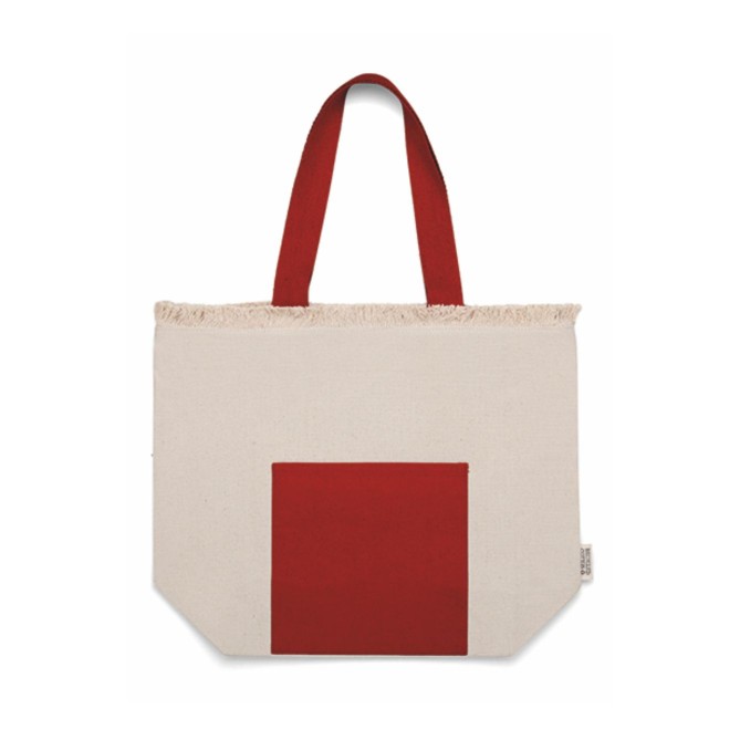 Borsa in cotone riciclato bicolore con tasca frontale - cm 36x46x15 1