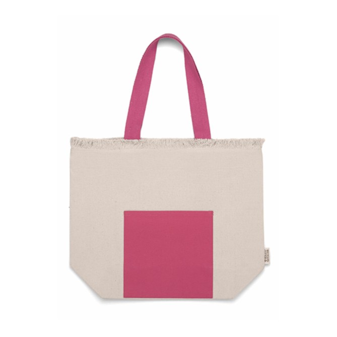 Borsa in cotone riciclato bicolore con tasca frontale - cm 36x46x15 2