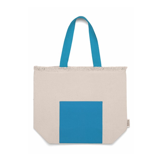 Borsa in cotone riciclato bicolore con tasca frontale - cm 36x46x15 3