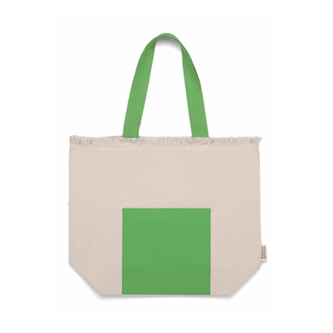 Borsa in cotone riciclato bicolore con tasca frontale - cm 36x46x15 4