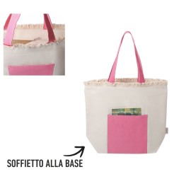 Borsa in cotone riciclato bicolore con tasca frontale - cm 36x46x15 1 2