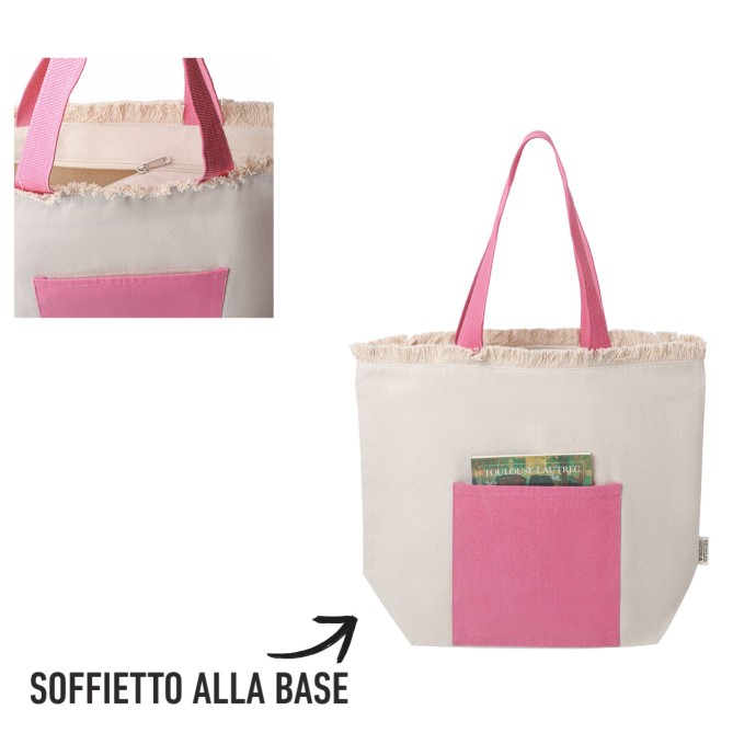 Borsa in cotone riciclato bicolore con tasca frontale - cm 36x46x15 5