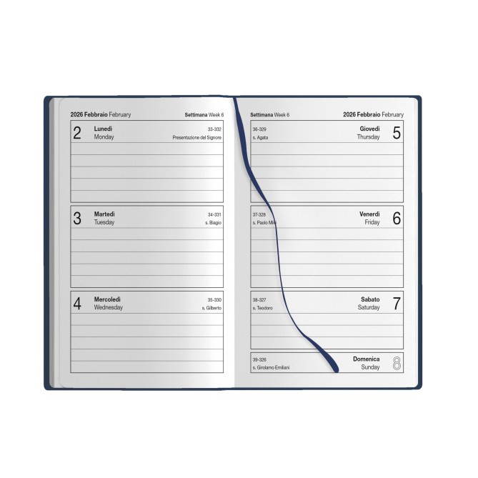 Agenda tascabile 2026 settimanale cm 9x14 con elastico 5