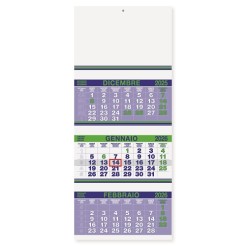 Calendario da muro 2026 trittico mensile 12x3mesi fluo VERDE blu 32x80cm microperforato 1