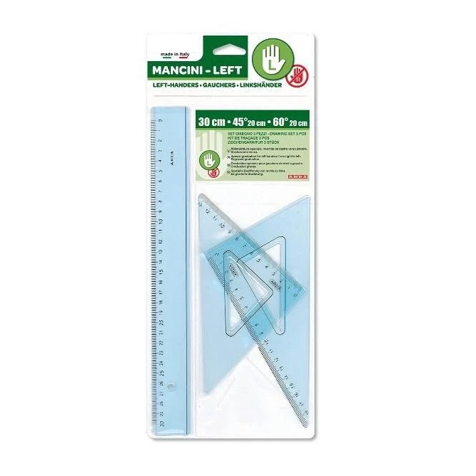 Set squadre per MANCINI - 2 squadre 45°/20 cm - 60°/20 cm - 1 riga 30 cm 1