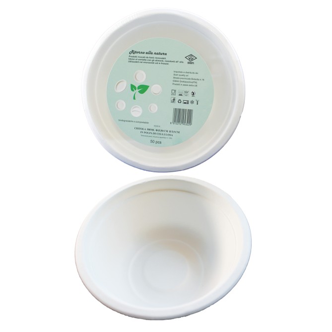 Ciotola rotonda biodegradabile da 50 pz - diametro 18 cm - in polpa di cellulosa 1