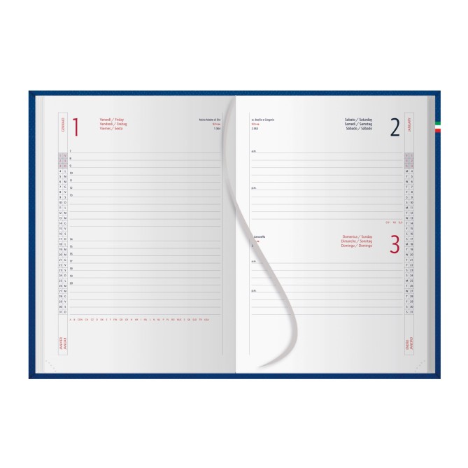 Agenda giornaliera 2026 ITALIA gommata 11X17 multilingua blu 1
