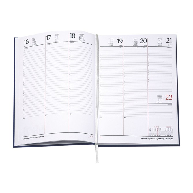 Agenda settimanale 2026 ITALIA gommata 17X24 multilingua blu 2