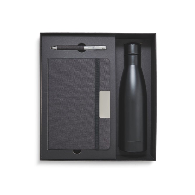 Set regalo NERO con Borraccia termica in Acciaio - Taccuino - Penna - Nero 1