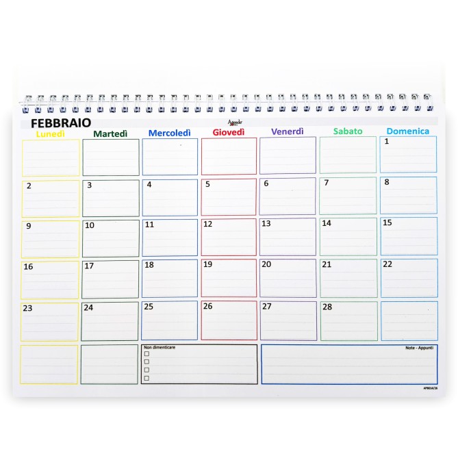 Planning Mensile A4 2026-2027, Agenda Spiralata 21x30cm, 24 Fogli , settimana Colorata 5
