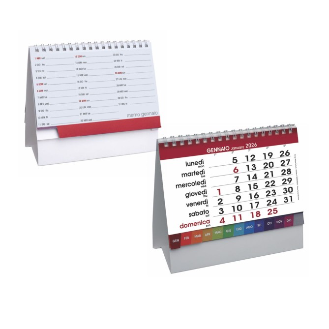 Calendario da tavolo 2026 triangolare mensile 12mesi multicolor base bianca 16x14cm spiralato 2pz 2