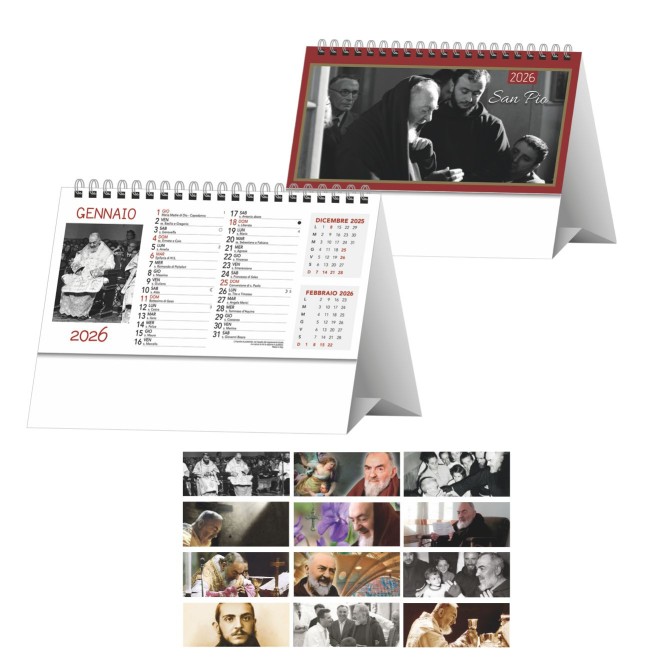 Calendario da tavolo 2026 triangolare mensile PADRE PIO 12 mesi - 19x14,5 cm spiralato 2pz 2