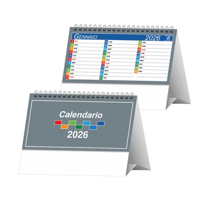 Calendario da tavolo 2026 triangolare mensile 12mesi grigio multicolor 19x14cm spiralato 2pz 2