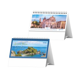 Calendario da tavolo SICILIA 2026 triangolare mensile 12mesi grigio multicolor 19x14cm spiralato 2pz 1 2