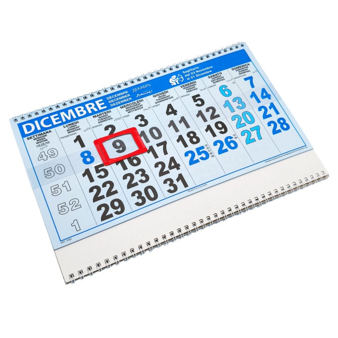 Calendario da muro 2026 trittico mensile 12x3mesi azzurro 32x80cm spiralato 2