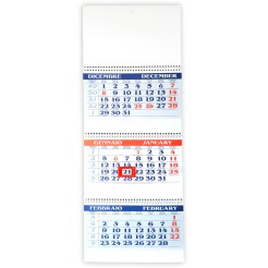 Calendario da muro 2026 trittico mensile 12x3mesi rosso blu 32x80cm spiralato 2