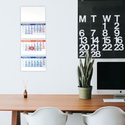 Calendario da muro 2026 trittico mensile 12x3mesi rosso blu 32x80cm spiralato 2 2
