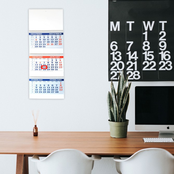 Calendario da muro 2026 trittico mensile 12x3mesi rosso blu 32x80cm spiralato 3