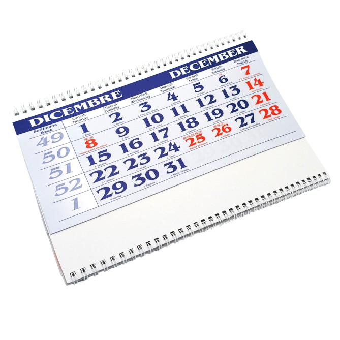 Calendario da muro 2026 trittico mensile 12x3mesi rosso blu 32x80cm spiralato 4