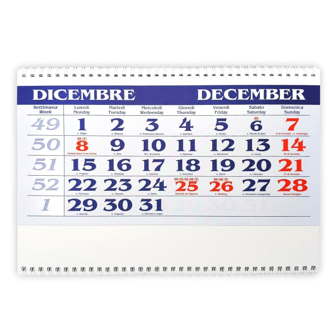 Calendario da muro 2026 trittico mensile 12x3mesi rosso blu 32x80cm spiralato 5