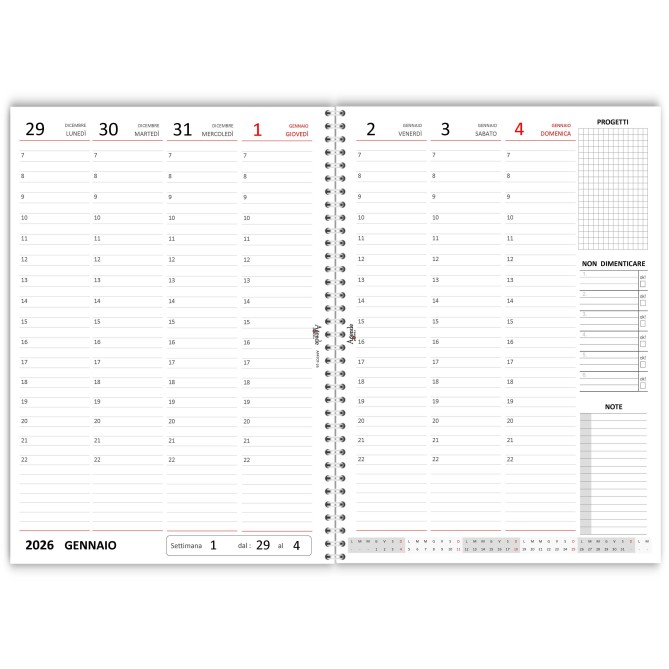 Agenda Settimanale 2026 A5, Planner Verticale con Spirale, Formato 15x21cm, Note e Progetti, Copertina Plastificata 6