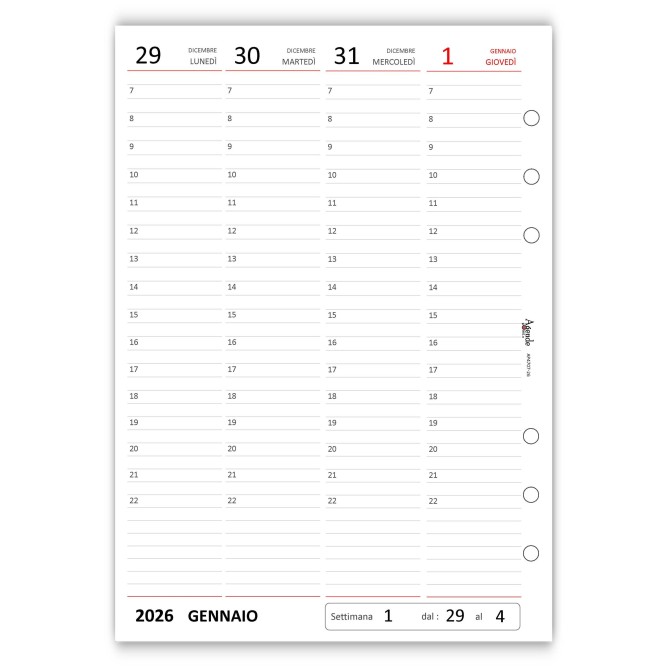 Ricambio Agenda Settimanale Verticale 2026, Formato A5 15x21cm, 6 Fori, Carta 90gr, Organizer con Note e Progetti 6