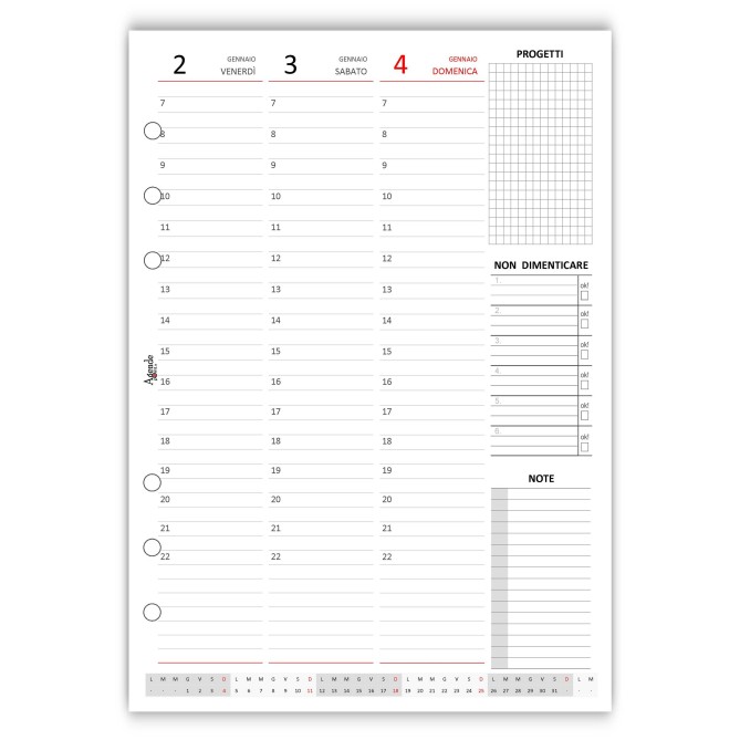 Ricambio Agenda Settimanale Verticale 2026, Formato A5 15x21cm, 6 Fori, Carta 90gr, Organizer con Note e Progetti 7