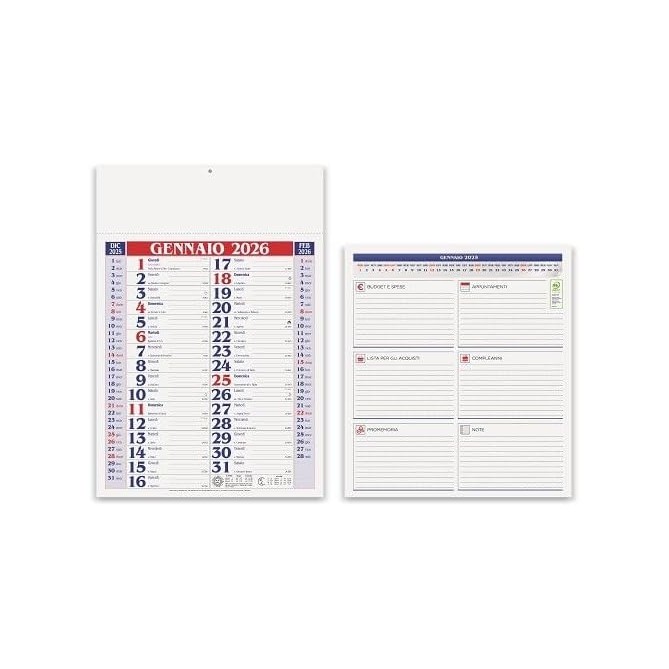 Calendario da muro 2026 olandese note sul retro mensile 12mesi vari colori 30x42cm A3 microperforato 2pz 2