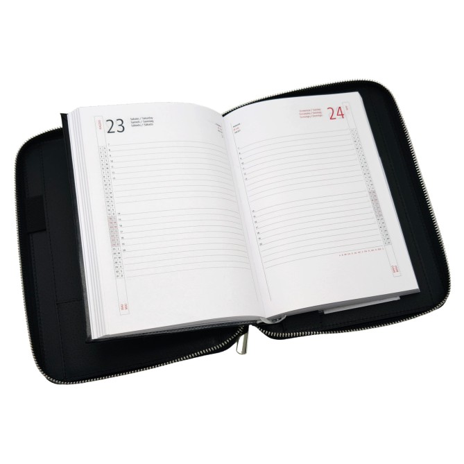 Progressio Agenda borsello 2026 con Portafoglio in Similpelle Nera, 15x21 cm, Chiusura con Zip, Tasche Portadocumenti 5