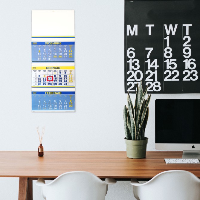Calendario da Muro 2026 Trittico Mensile, Giallo Fluo e Blu, 32x80 cm, 3 Mesi a Vista, Microperforato con Cursore Rosso 2